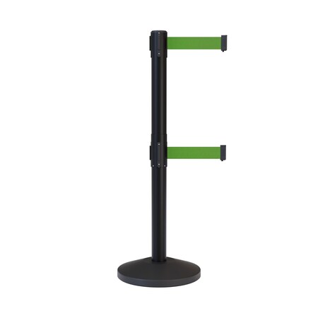 Montour Line Stanchion Dual Belt Barrier Black Post 13ft. Green Belt ES400D-BK-GN-130